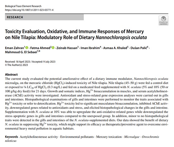 Toxicity Evaluation, Oxidative, and Immune Responses of Mercury  on Nile Tilapia: Modulatory Role of Dietary Nannochloropsis oculata